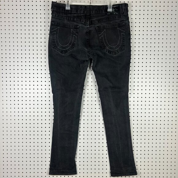 True Religion Geno Relaxed Slim Black Jeans 38x34 Tapered Stretch Streetwear Y2K - Picture 1 of 9